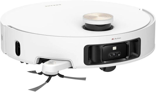 White robot vacuum cleaner on a white background