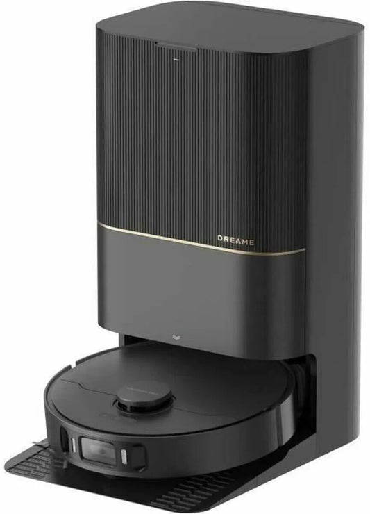 Black robot vacuum cleaner with 'Dreams' branding on a white background