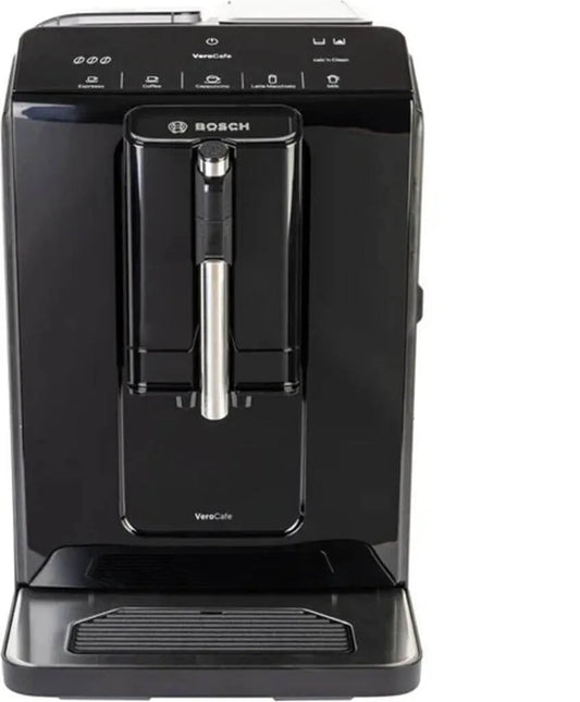 Black coffee machine with Bosch logo on a white background