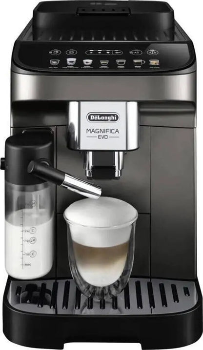 De'Longhi Magnifica Evo coffee machine making a cappuccino.