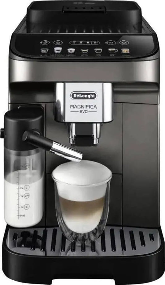 De'Longhi Magnifica Evo coffee machine making a cappuccino.