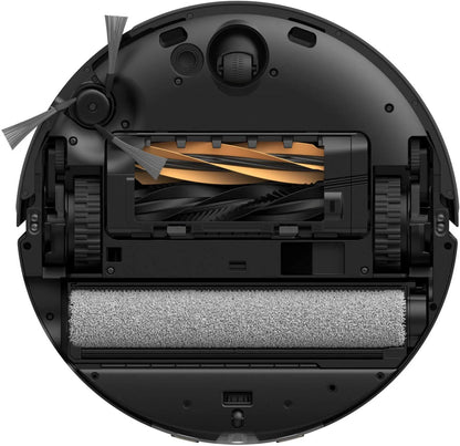 Top-down view of a robotic vacuum cleaner's internal components on a white background