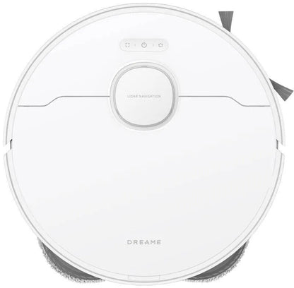 White robotic vacuum cleaner with 'Dreame' branding on a white background