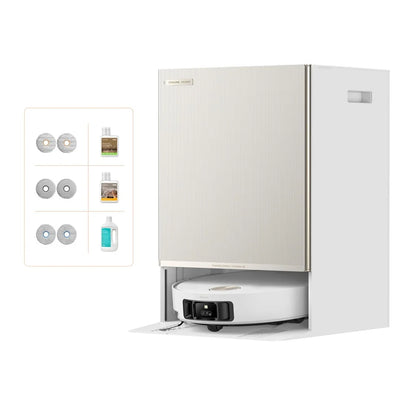 White kitchen appliance with a smaller device on a white background