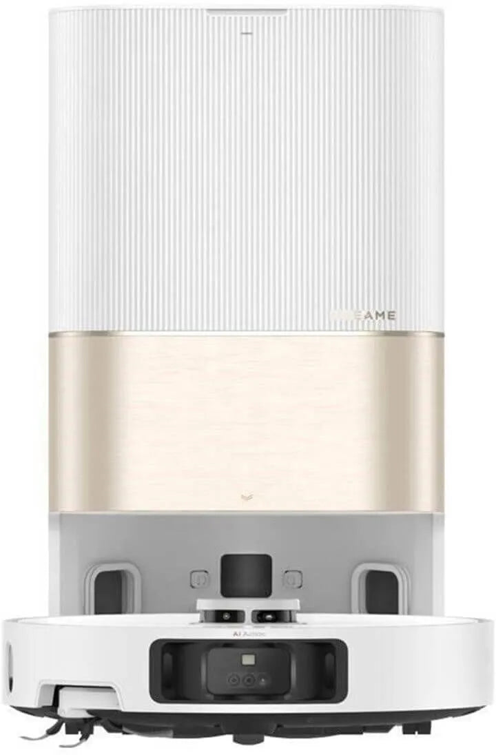 Robotic vacuum cleaner with a sleek design on a white background