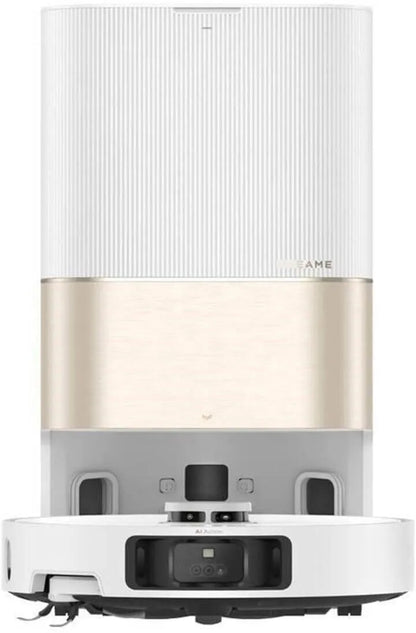 Robotic vacuum cleaner with a sleek design on a white background