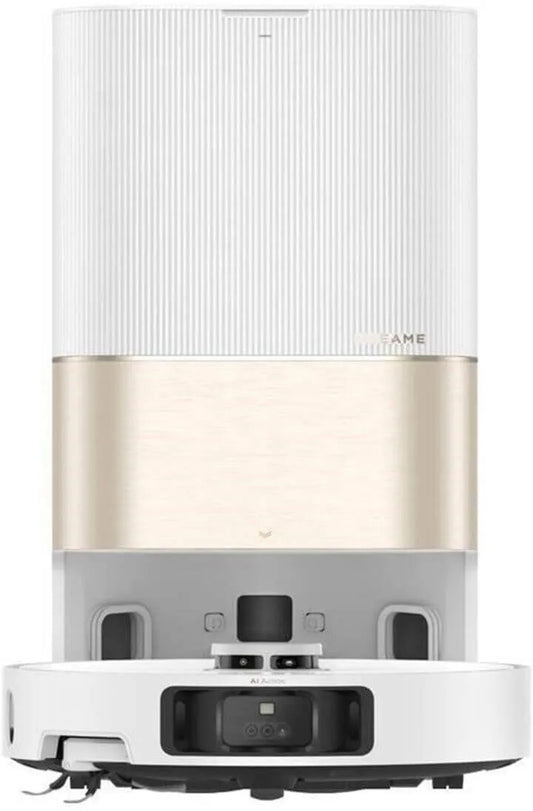 Robotic vacuum cleaner with a sleek design on a white background