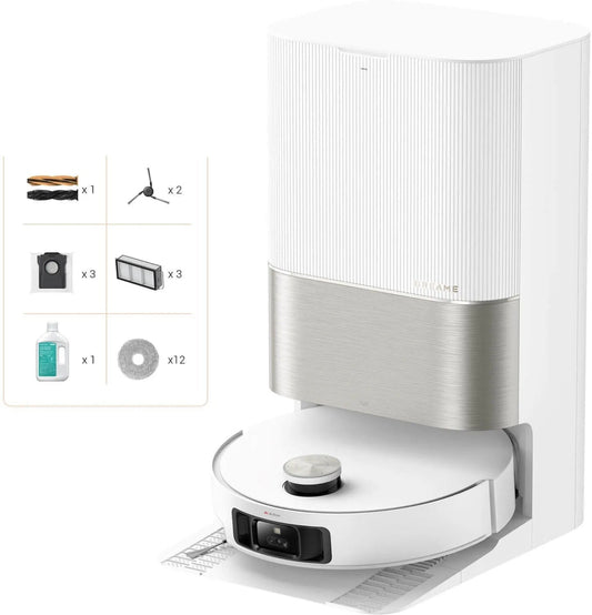 White electronic device with accessories on a white background