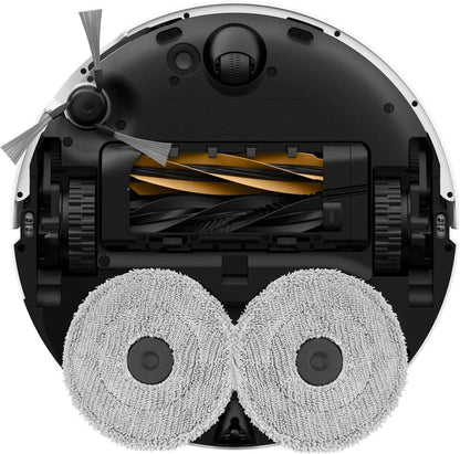 Close-up of a robotic vacuum cleaner's cleaning mechanism on a white background