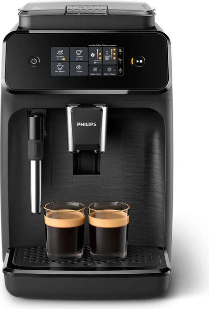 Philips coffee machine with two cups of coffee on a white background