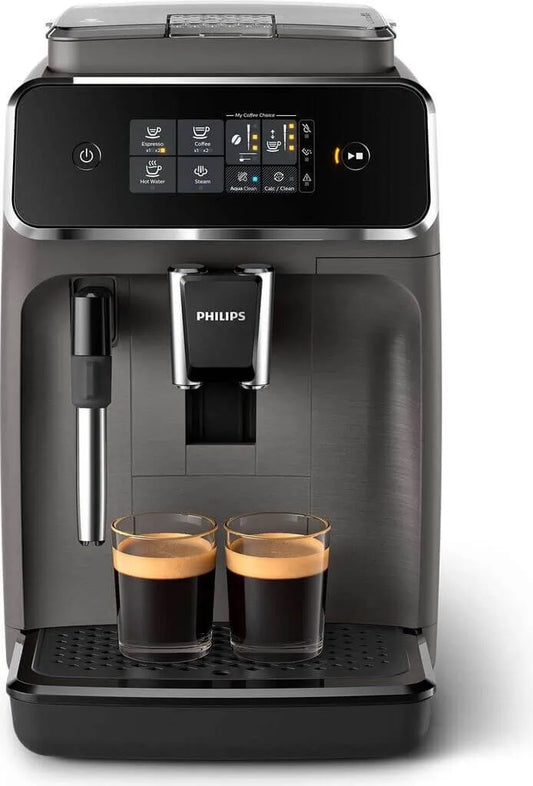 Philips coffee machine with two cups of coffee on a white background