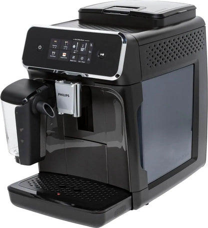 Black Philips coffee machine on a white background