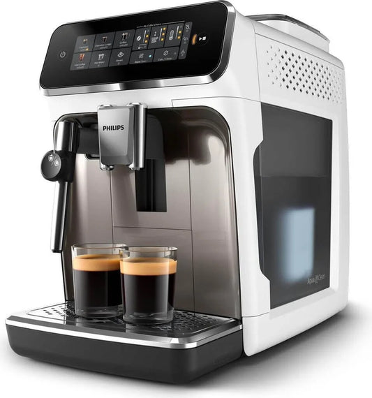 Philips coffee machine with two cups of coffee on a white background