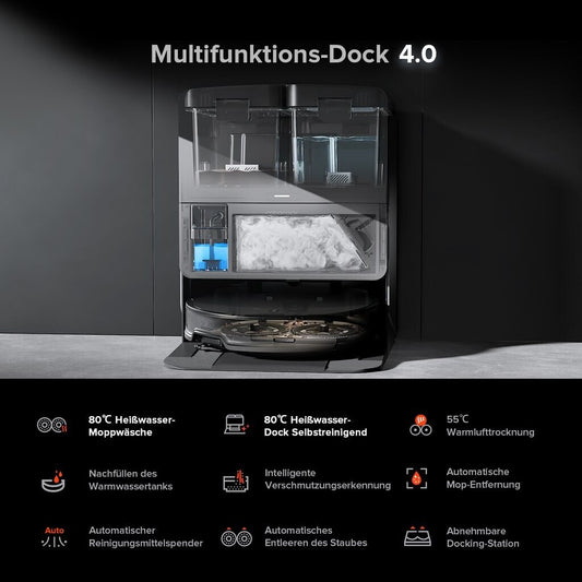 Multifunktions-Dock 4.0 device with features listed below on a dark background